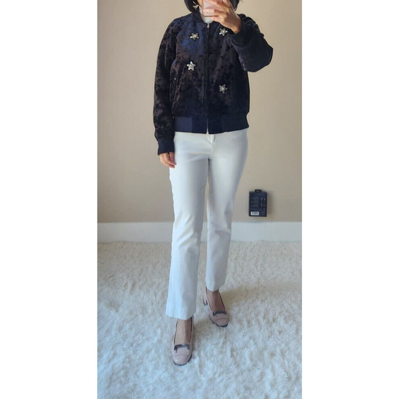 Sandro Briny Embellished Velvet Bomber Jacket Sz 2 US Medium Runs Small 2B435 - Picture 3 of 13